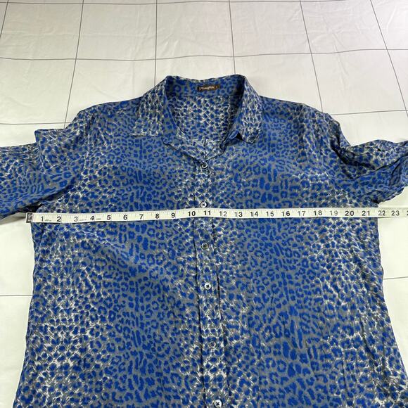 J. McLaughlin Top Womens Large Blue Gray Silk Leopard Button Up Long Sleeve Work - Picture 5 of 6